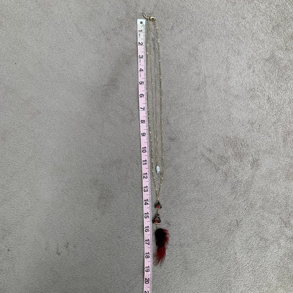 Express Layered Golden-Toned Beaded Triangles and Feather Necklace - Picture 13 of 15